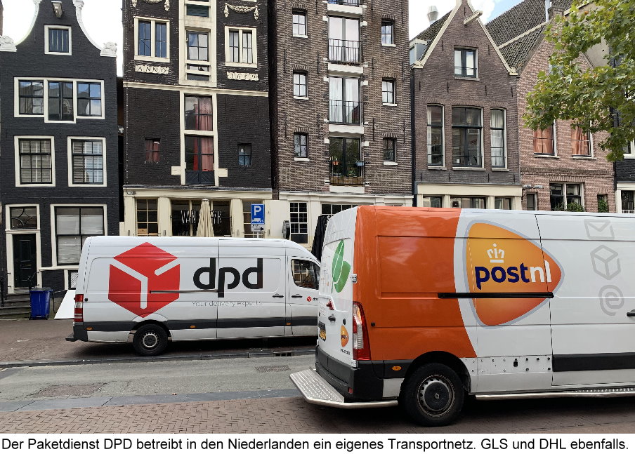 Fahrzeuge von DPD und PostNL in Amsterdam