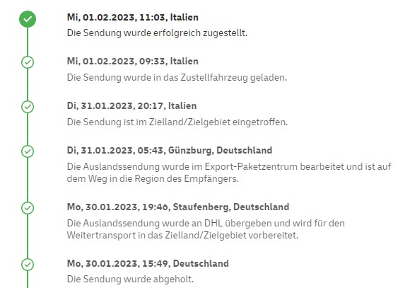 Beispiel: DHL-Paket von Deutschland nach Italien