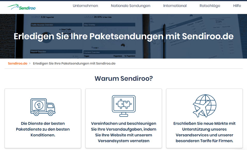 Screenshot der Sendiroo-Website