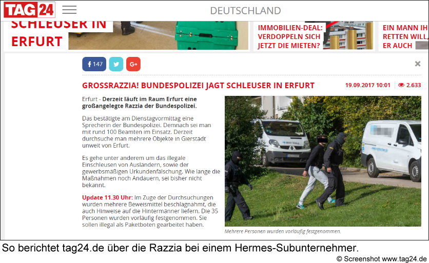 Razzia bei Hermes-Subunternehmer: So berichtete tag24.de