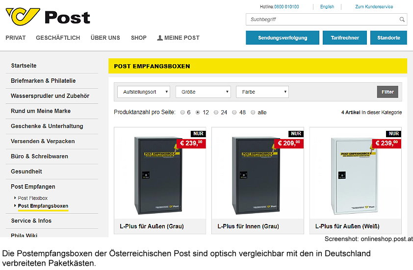 Abbildungen der Postempfangsbox der Österreichischen Post
