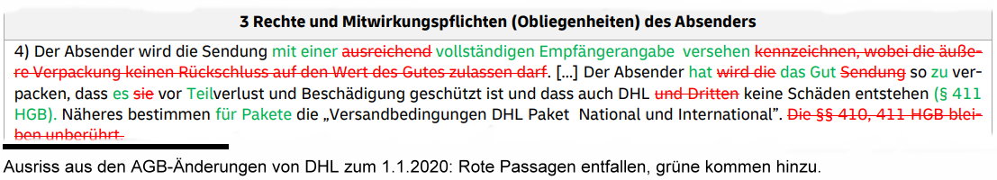 Geänderte AGB von DHL zum 1.1.2010