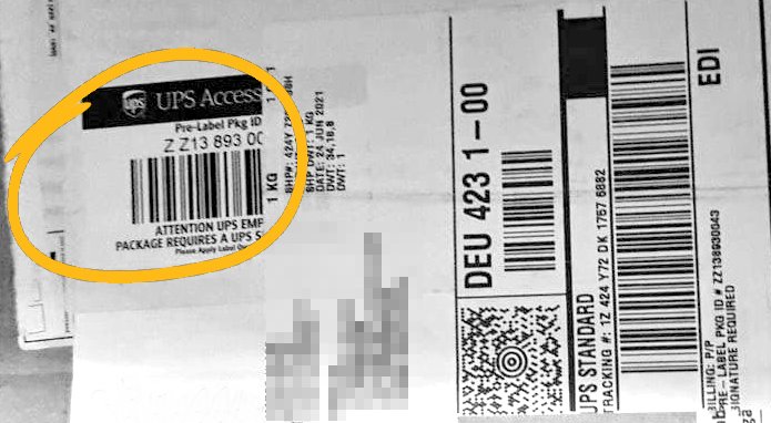 UPS Mobile Barcode Sticker mit ZZ am Anfang