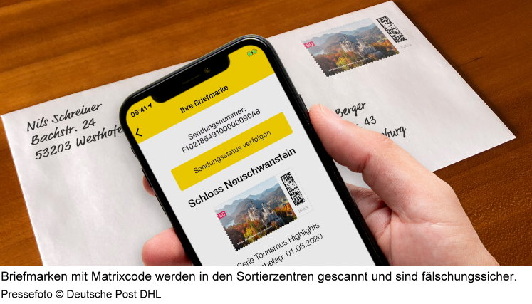 Matrixcode-Briefmarke der Deutschen Post mit QR-Code