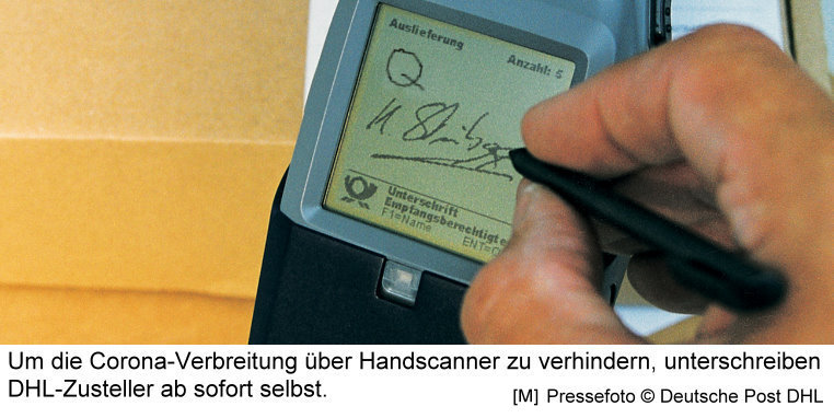 Unterschrift für DHL-Paket auf Handscanner
