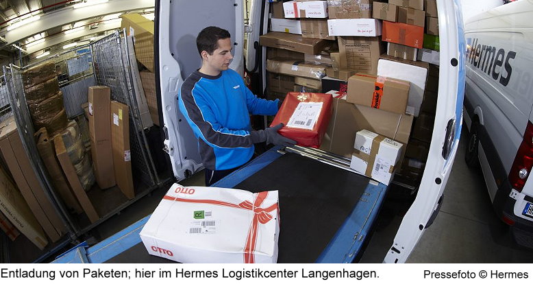 Entladung von Paketen bei Hermes in Langenhagen