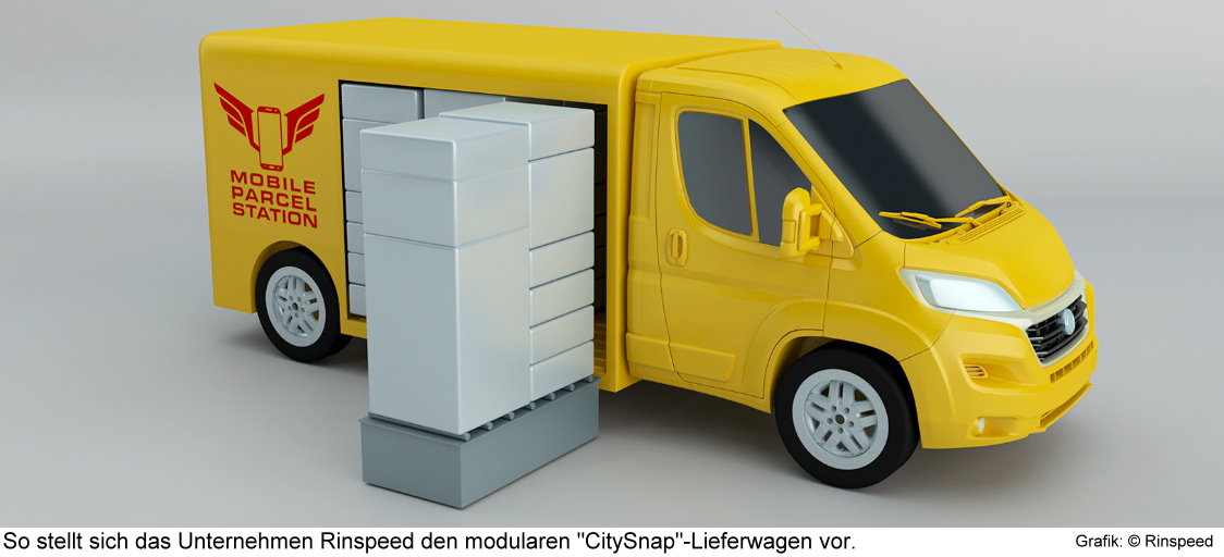 Lieferwagen mit mobiler Paketstation / Ungleichheit zwischen kleinen