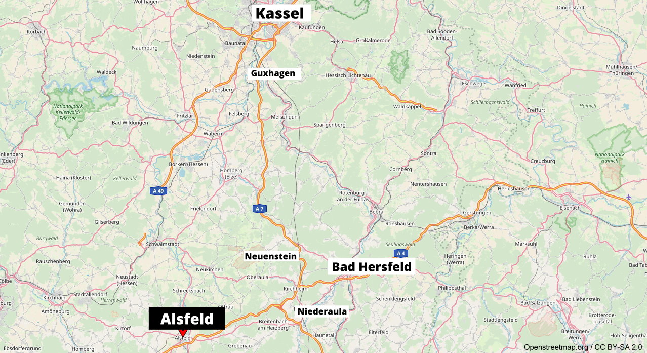 Landkarte von Alsfeld und Umgebung