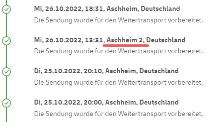Aschheim 2 in der DHL-Sendungsverfolgung