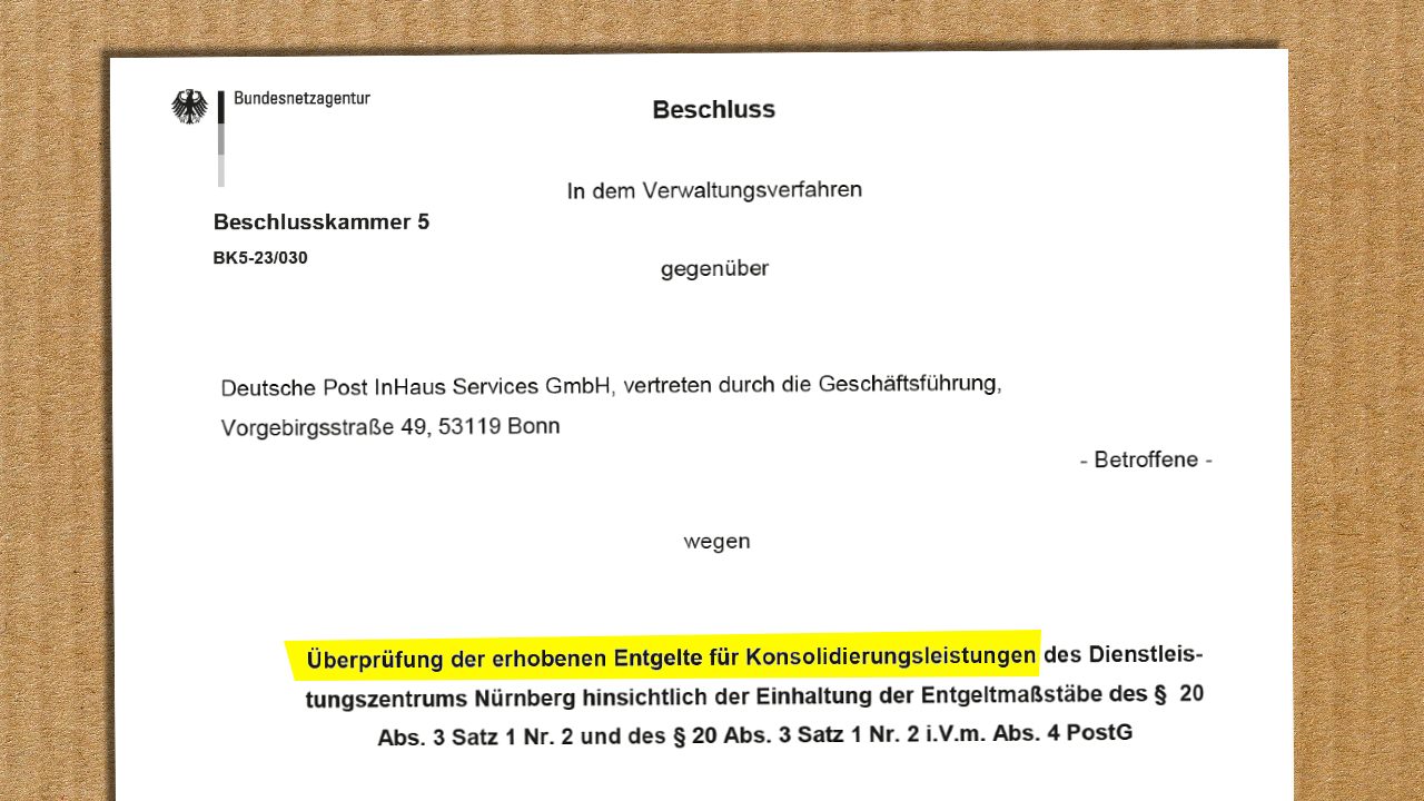 Verfahren der Bundesnetzagentur gegen Deutsche Post Inhaus Services