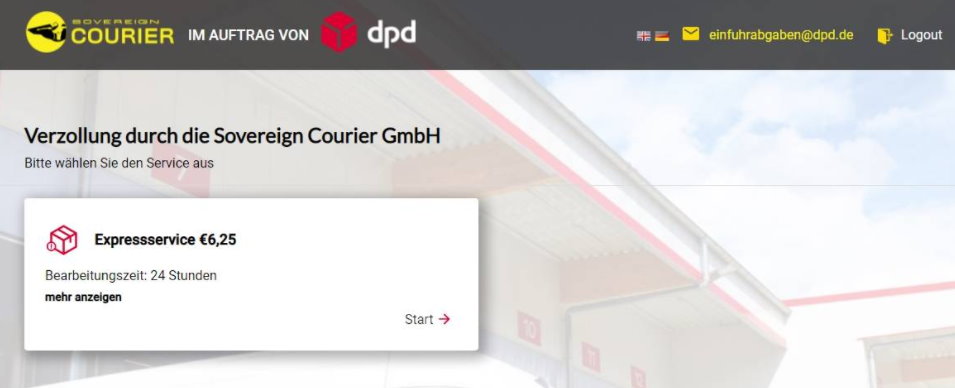 Screenshot der DPD Paketverzollung