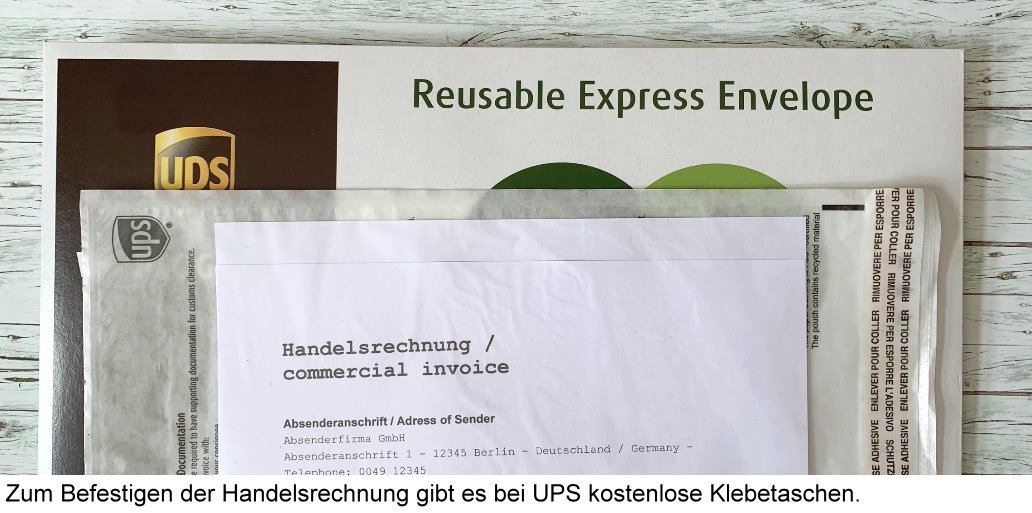 UPS-Paket mit Handelsrechnung