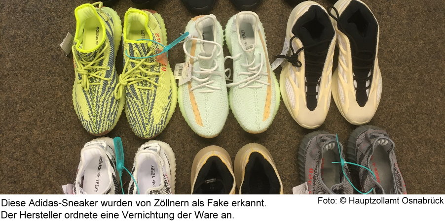 Vom Zoll beschlagnahmte Adidas-Sneaker (Fake)